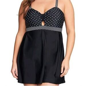 MAZU SWIM Black Polka Dot Adjustable Strap Underwire Swim Dress Swimsuit Small